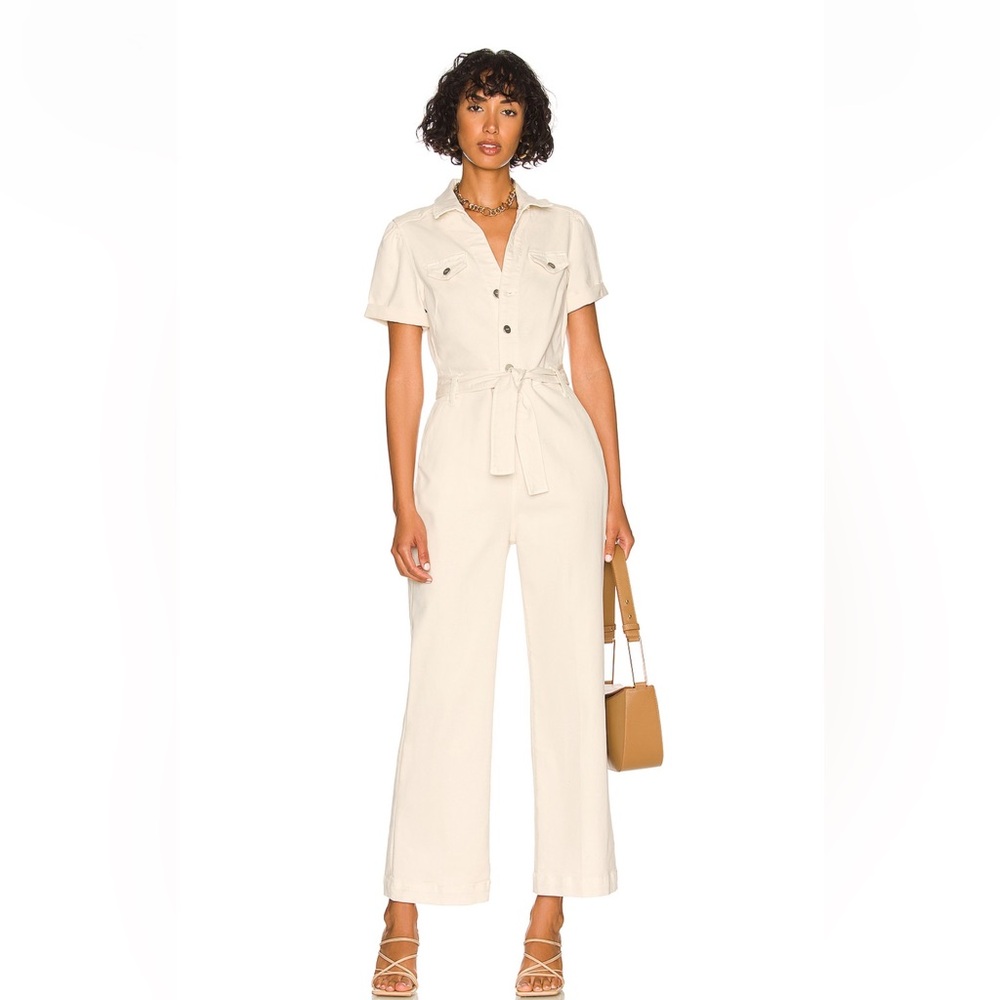 NWT Paige Quartz Sand Anessa Puff Sleeve Jumpsuit Size 10